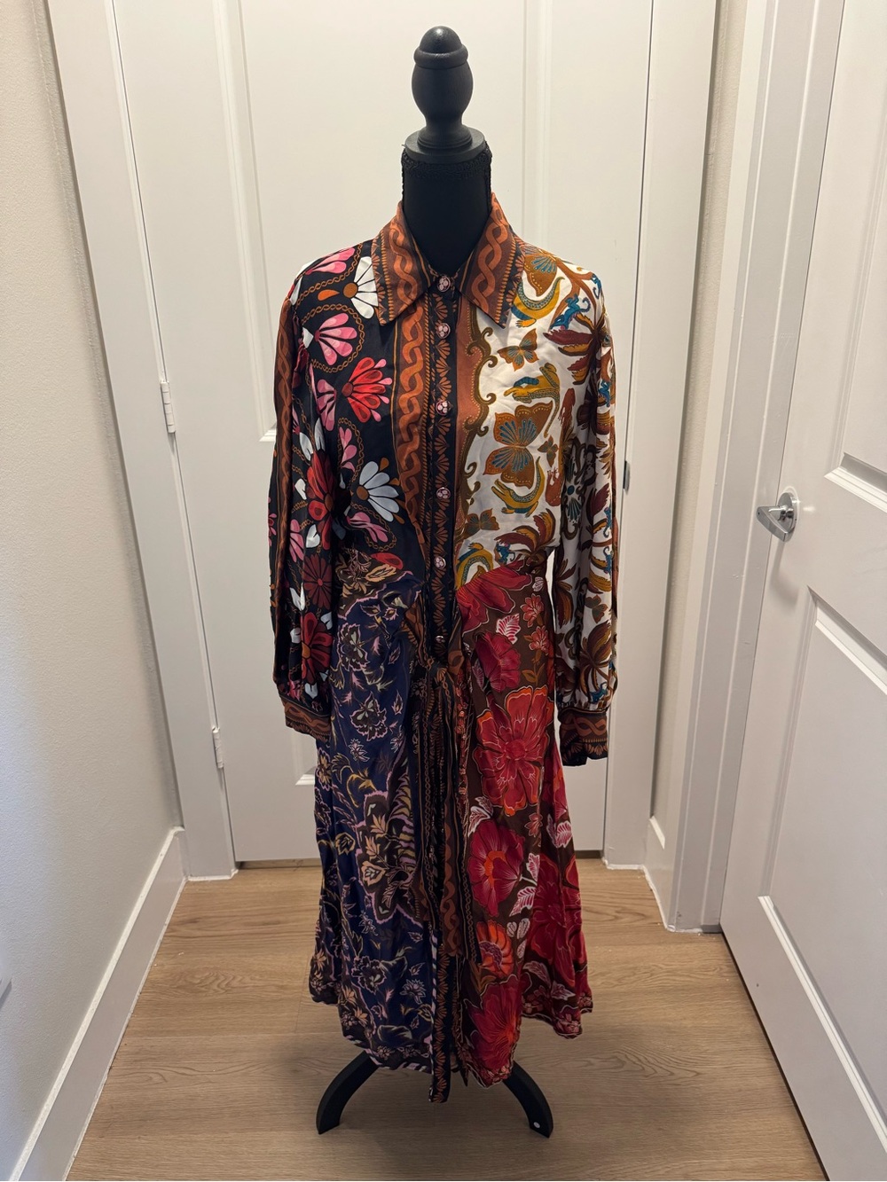 FARM Rio Multi-Panel Floral & Paisley Midi Dress in Blue, Red, Cream, Green - Picture 2 of 6